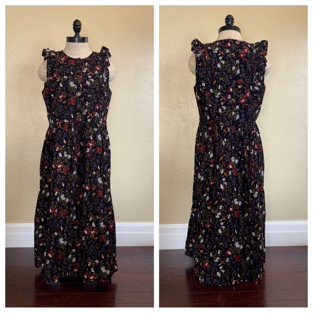Madewell Corduroy Ruffle-Front Dress in Finch Floral Size 10 - Picture 4 of 14
